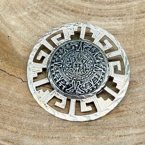 Mexican Sterling 925 Aztec Calendar Brooch Pendant Hecho En Mexico RCD